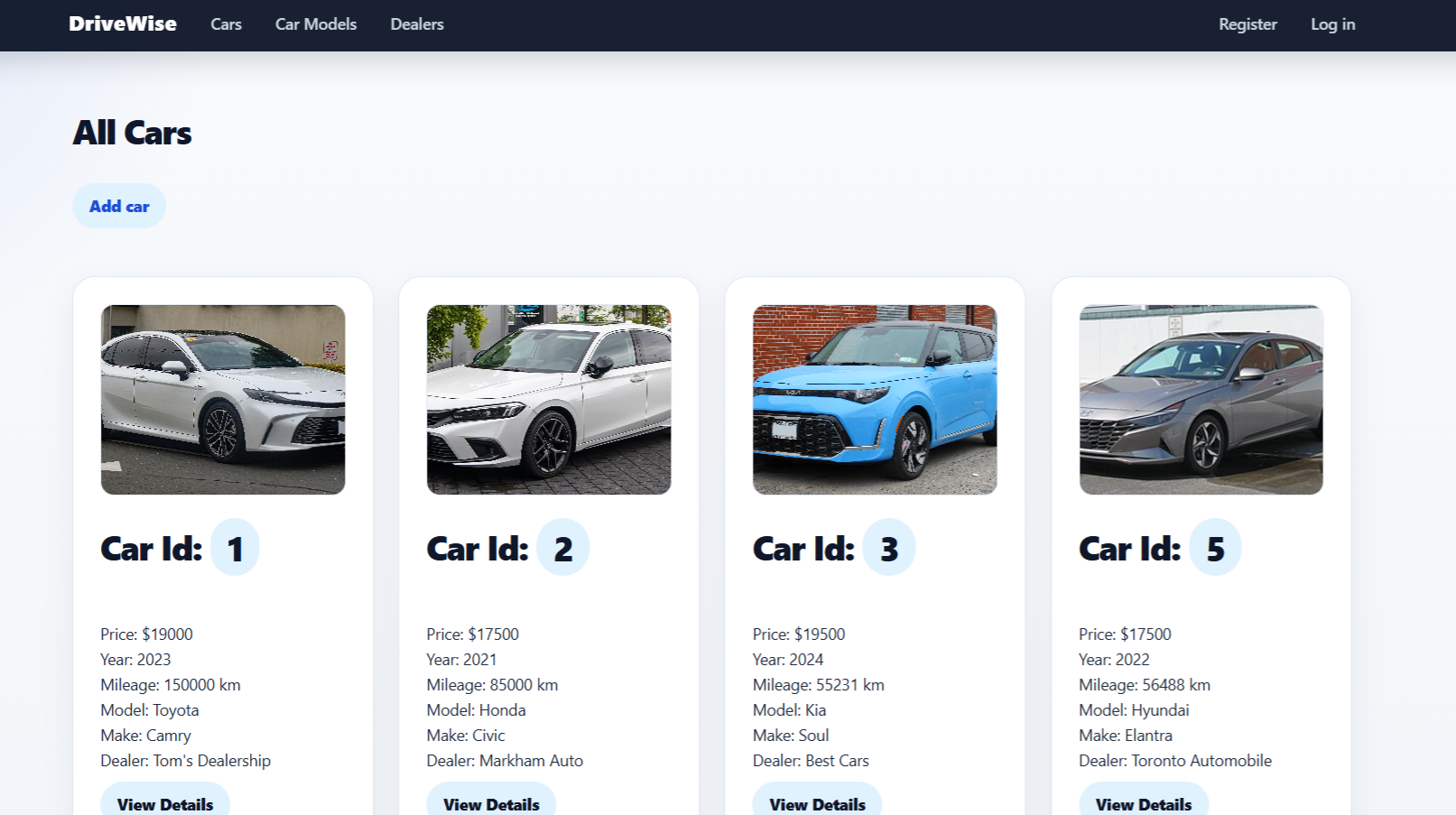 a picture of The Drivewise car dealership website